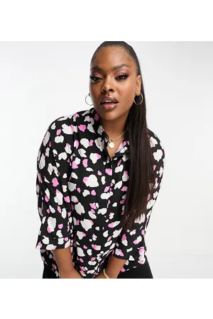 ASOS Curve oversized long sleeve shirt in pink mono splodge print