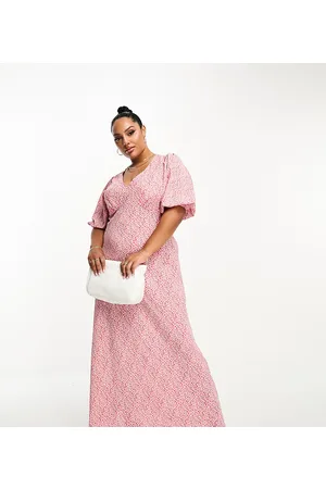 Glamorous Short sleeve midi tea dress in pink vintage floral