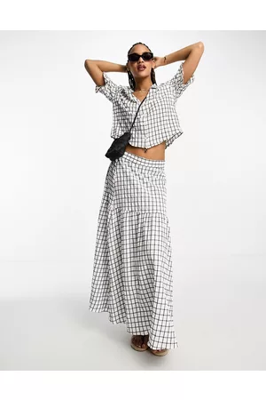 Monki Co-ord maxi skirt in white and black check