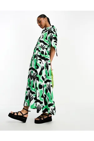Monki Smock midi dress in abstract print