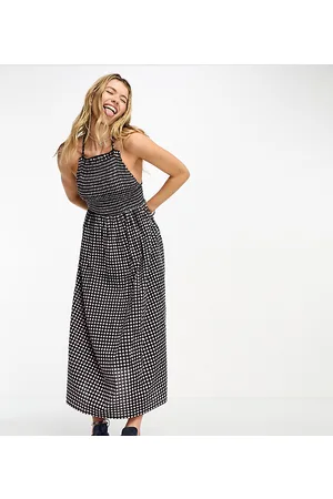 COLLUSION Backless strap detail maxi dress in check
