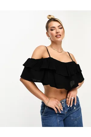 Stradivarius Crinkle ruffle cami top in