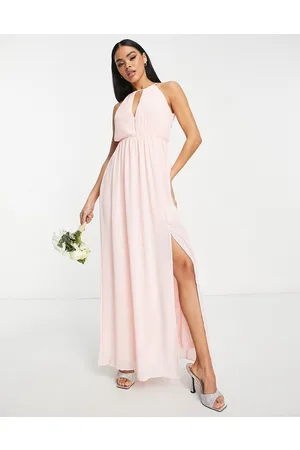 TFNC Chiffon maxi dress with pleated front and open back detail in whisper - LPINK