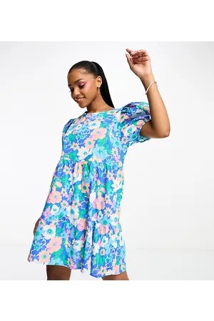 JDY Exclusive puff sleeve mini smock dress in print & pink floral