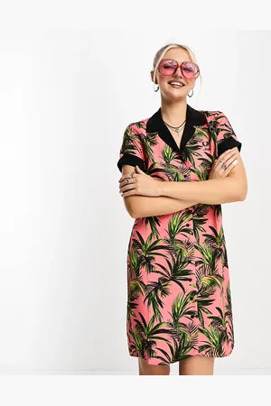 Fred Perry Palm print shirt dress in coral heat