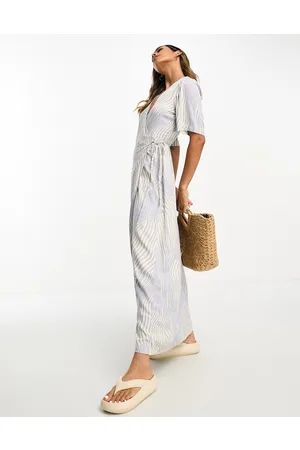 SELECTED Femme wrap front maxi dress in blue abstract zebra print