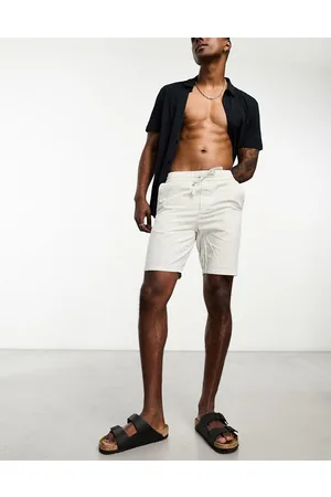 Only & Sons Linen mix shorts in white and grey pinstripe