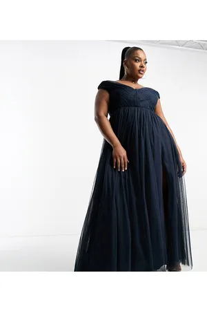 ANAYA Bardot maxi tulle dress with split in