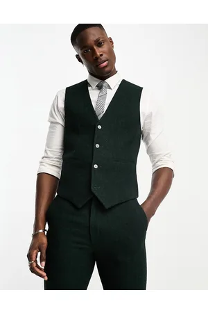 ASOS Super skinny wool mix suit waistcoat in herringbone in dark