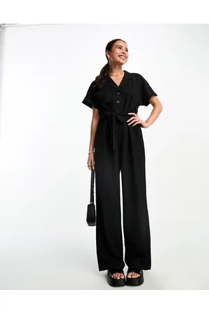 Monki Poplin tie waist jumpsuit in