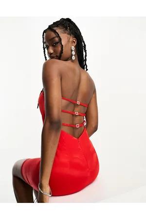 NaaNaa Satin bandeau mini dress with open back detail in