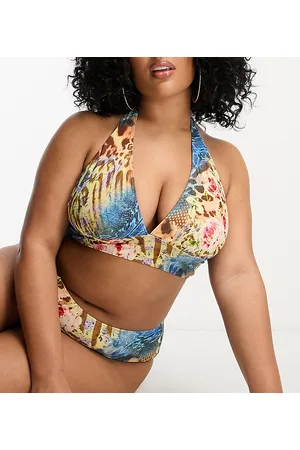 Reclaimed PLUS halterneck bikini top in leopard print