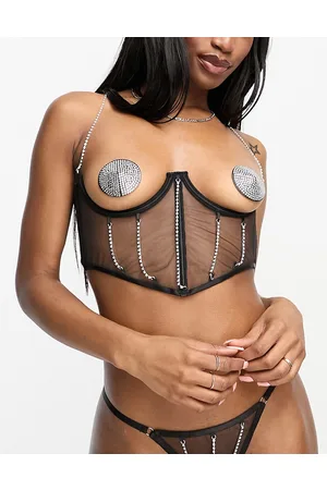 BlueBella Zenn open cup sheer corset style bra with diamonte detail in