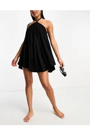The Frolic Sunstone halter volume mini summer dress in waffle