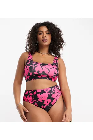Reclaimed PLUS high waist bikini bottom in pop pink floral print