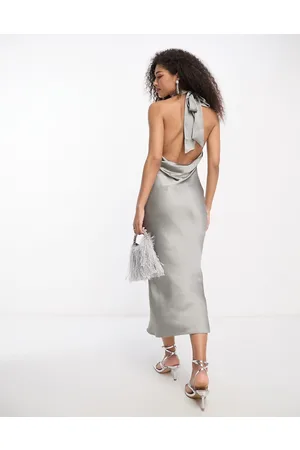 Pretty Lavish High neck satin midaxi dress in slate