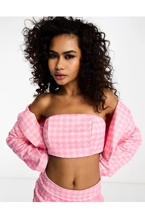 Extro & Vert Bandeau crop top in tonal dogtooth check co-ord