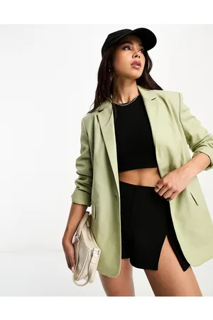 Stradivarius Oversized linen blazer in sage