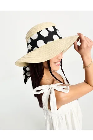 Boardmans Boater hat with polka dot scarf trim