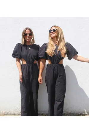 Labelrail X Collyer Twins broderie puff sleeve cut-out detail jumpsuit in