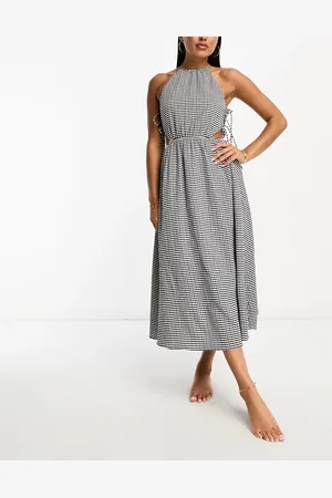 The Frolic Rubellite woven tie detail hater midaxi summer dress in black and white textured gingham