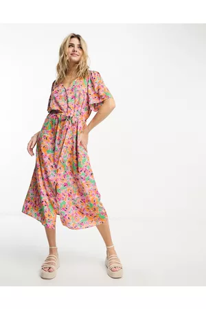Monki Wrap midi dress in floral print