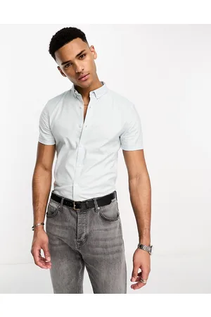 New Look Short sleeve muscle fit oxford shirt in light