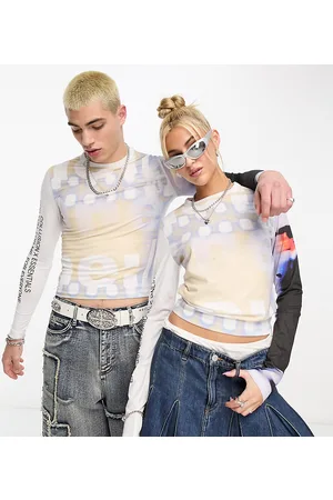 COLLUSION Unisex long sleeve placement print t-shirt in