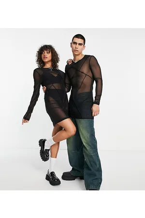 COLLUSION Unisex mesh long sleeve seam detail dress in