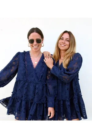 Labelrail X Collyer Twins broderie plunge front mini dress in deep
