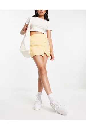 ASOS Linen mini skirt with asymmetric button detail in sand
