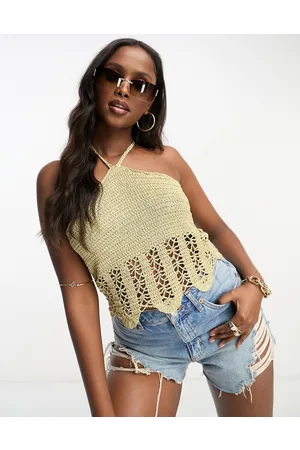 ASOS Crochet halter top in metallic yarn in