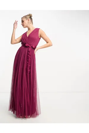 ANAYA Wrap front maxi tulle dress in plum