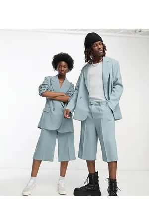 COLLUSION Unisex longline shorts in dusty blue co-ord