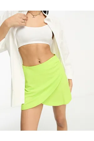 ASOS Wrap mini skirt with linen in lime