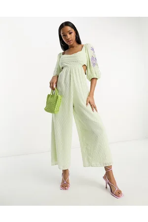 ASOS Smock culotte jumpsuit with embroidery in mint