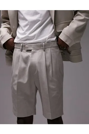 Topman Twin pleat linen short in stone