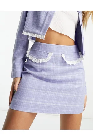 Miss Selfridge Co-ord western check mini skirt with lace trim detail in
