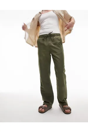 Topman Relaxed nylon trousers with elasticated waist in khaki