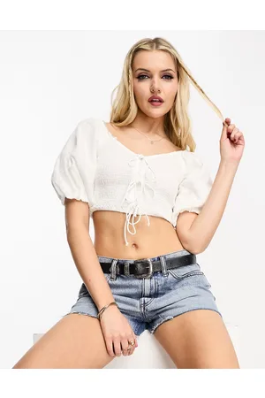 New Look Milkmaid tie front puff sleeve top in