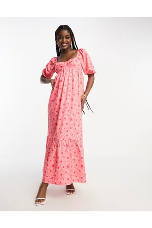 The Frolic Daisy print bust detail maxi smock dress in coral