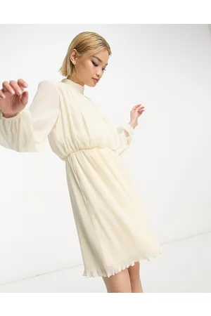 SELECTED Femme high neck plisse mini dress in cream