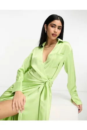 Pretty Lavish Wrap shirt midaxi dress in apple