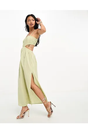 Pretty Lavish Ruched cut-out midaxi dress in olive