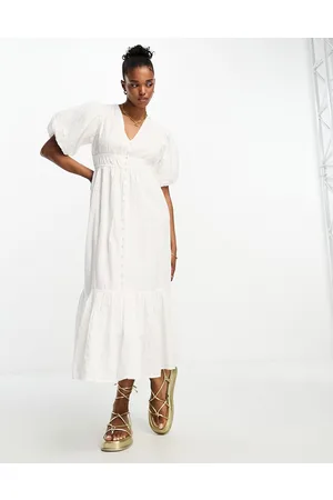 New Look Shirred button through midi dress in