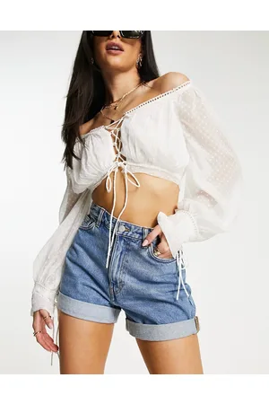 Monki Tallie turn up denim shorts in mid