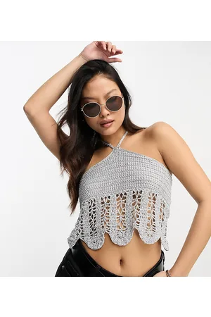ASOS ASOS DESIGN Petite crochet halter top in metallic yarn in