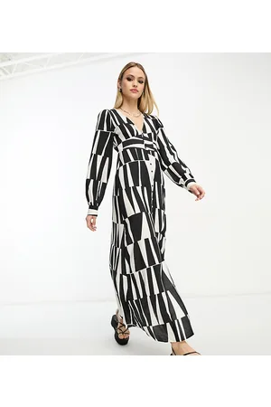 Object Button through midi dress in mono abstract print