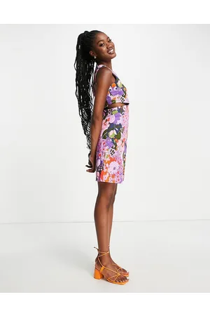 Morgan Cut out mini shift dress in lilac floral