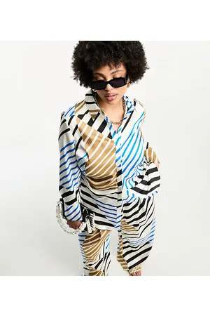 River Island River Island co-ord satin mixed stripe shirt in
